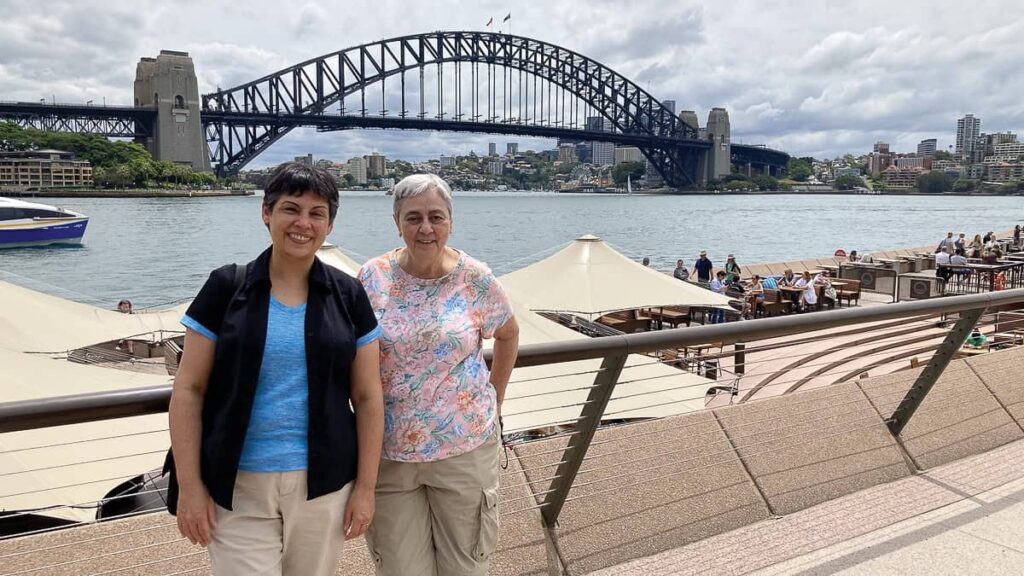 Sisters Elizabeth and Judith enjoy the sights of Sydney Harbor.