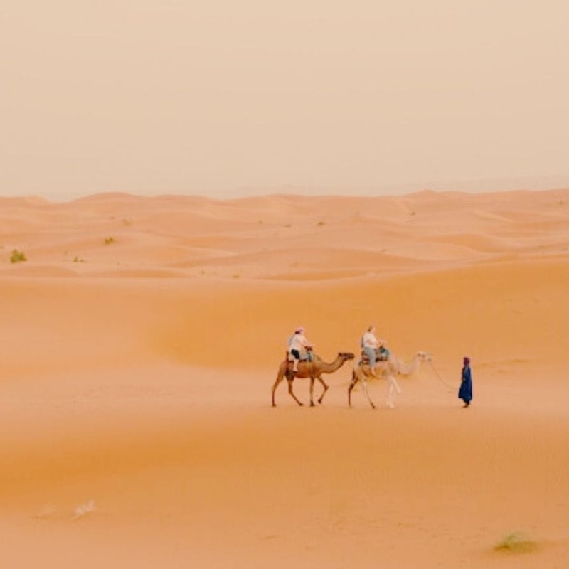 3 people traveling in the desert
