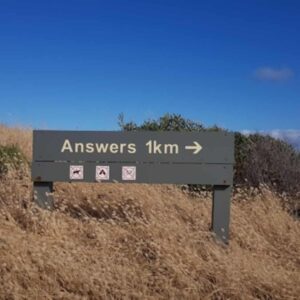sign for "answers" ahead