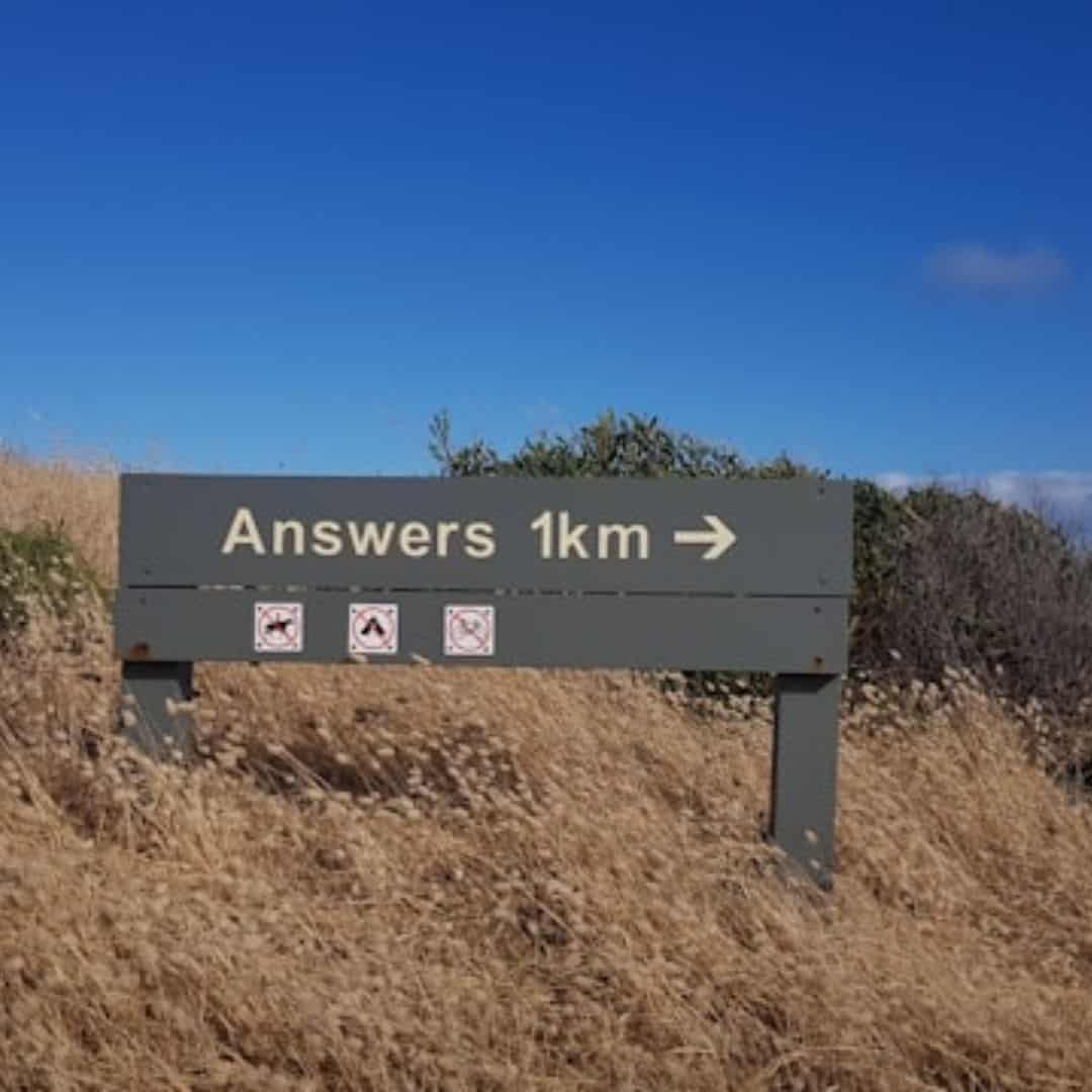 sign for "answers" ahead