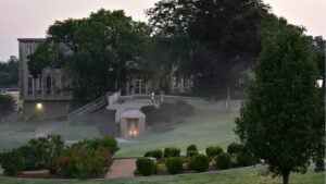 Sophia Center in the summer morning fog
